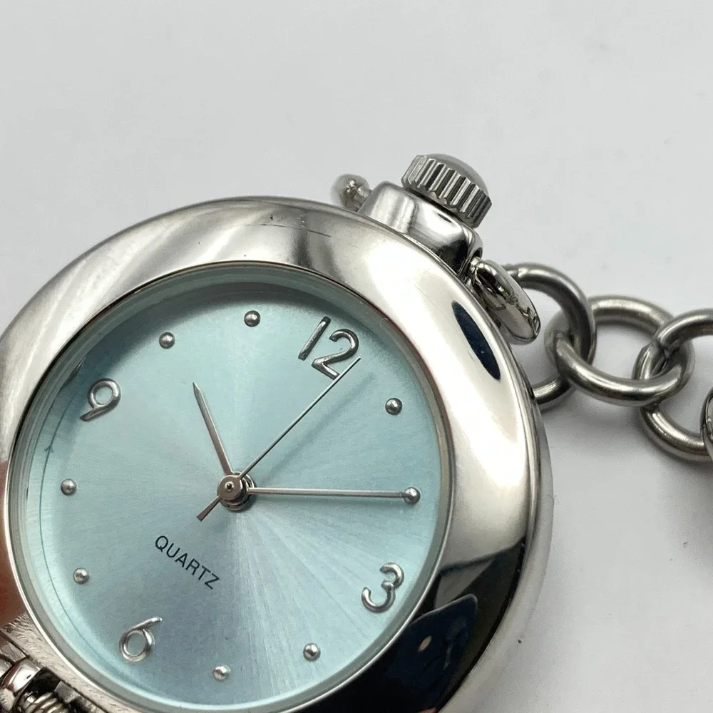 Women's Key Ring Watch Snowflake Silver Tone Blue Dial Winter 32mm New Battery